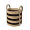Household Essentials 20" Black & Natural Stripes Braided Basket with Handles